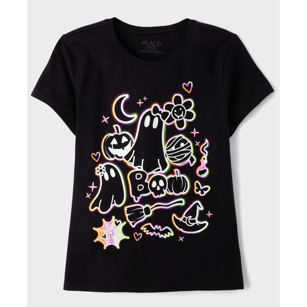 NWT: 🎃 Girl Kid “Glow in the Dark” Doodles Black Graphic Tee 🎃